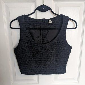 Vintage Wool and Silk Black Brocade Crop Made in Italy